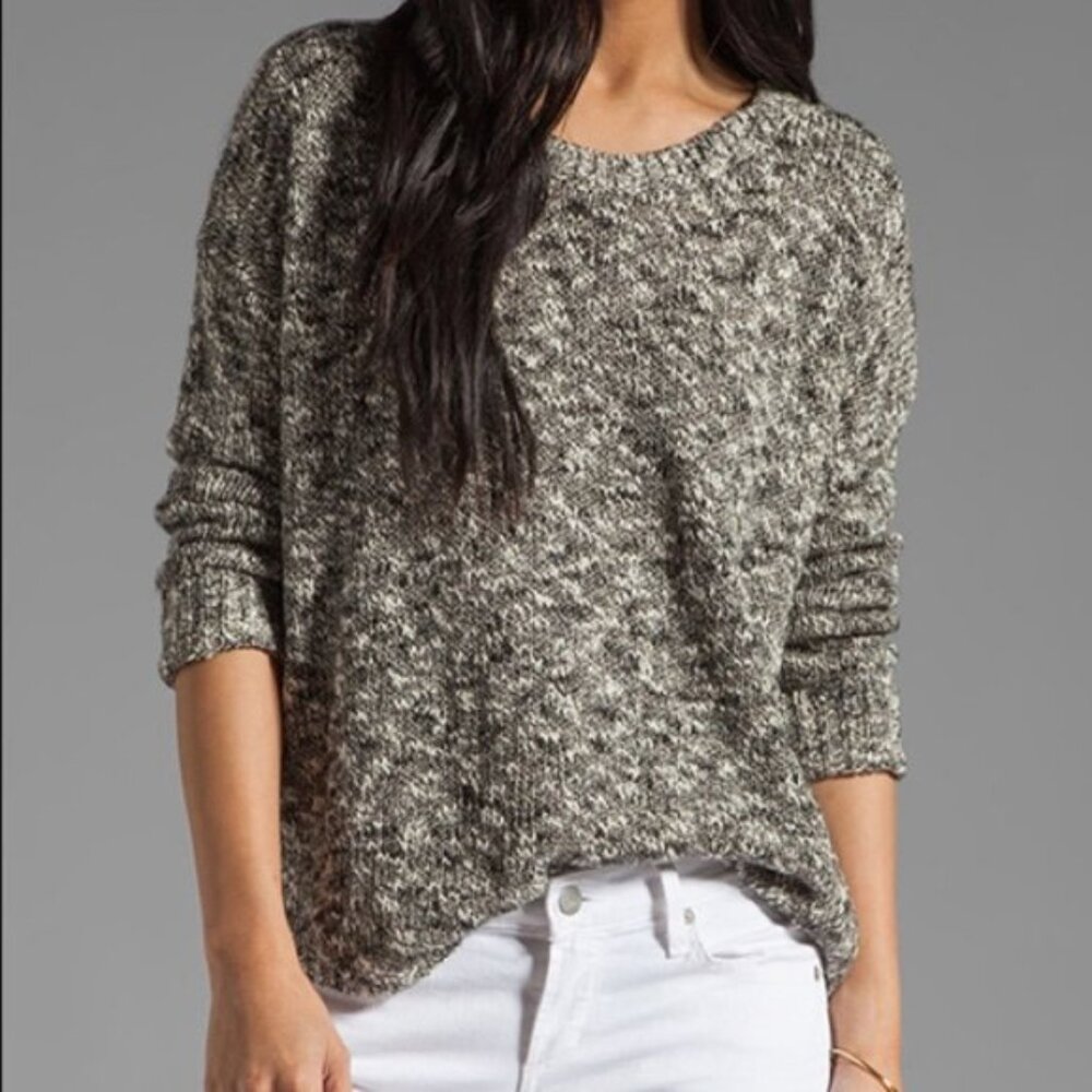 Vince Thick &Thin Tweed Knit Sweater XS Linen Cotton Space Dye Shirttail Hemline